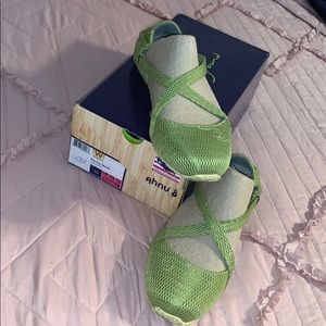 Green strapped flats